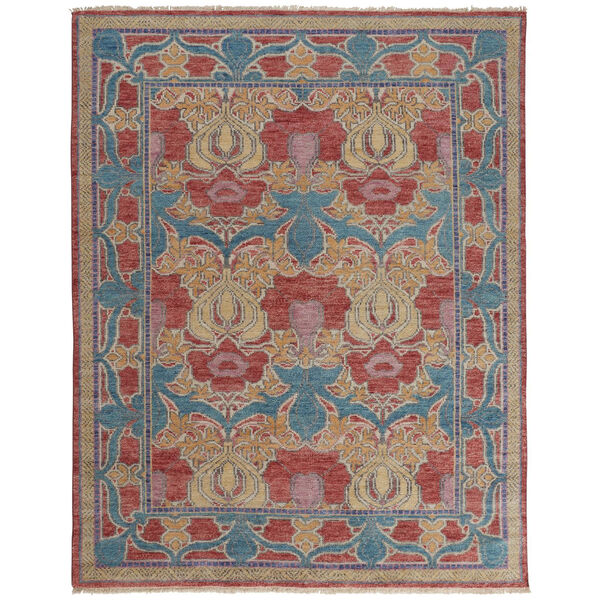 Beall Luxe Wool Arts and Crafts Blue Red Area Rug, image 1