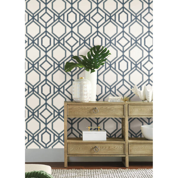 Tropics White Blue Sawgrass Trellis Pre Pasted Wallpaper - SAMPLE SWATCH ONLY, image 6