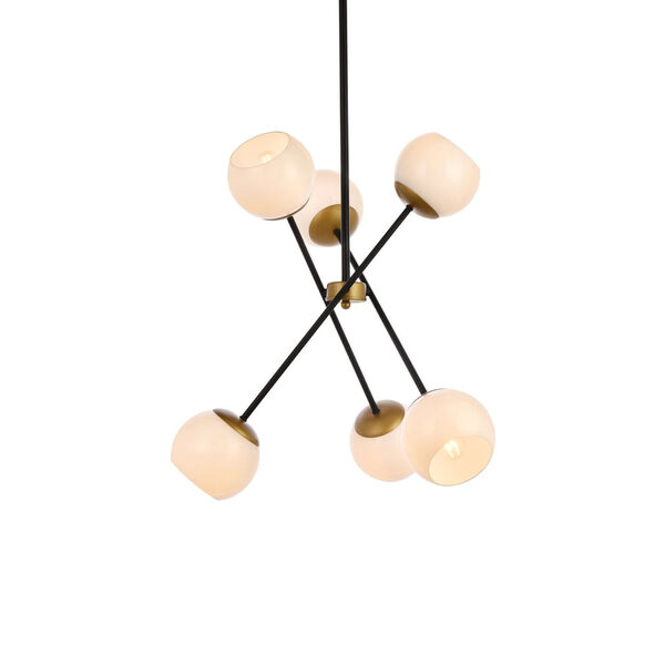 Axl Black and Brass Six-Light Pendant with White Shade, image 3
