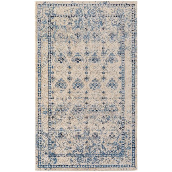 Camellia Bohemian Eclectic Diamond Blue Ivory Rectangular 4 Ft. 3 In. x 6 Ft. 3 In. Area Rug, image 1