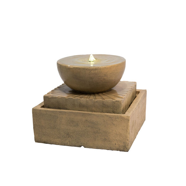 Light Brown Outdoor Basin Two - Tier Fountain with LED Light, image 4