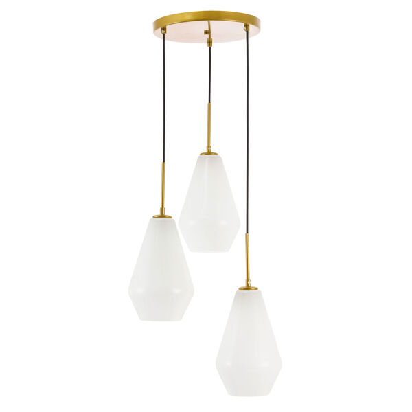 Gene Brass Three-Light Pendant with Frosted White Glass, image 5