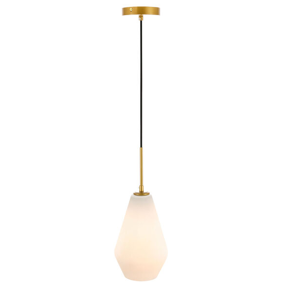 Gene Brass Seven-Inch One-Light Mini Pendant with Frosted White Glass, image 1