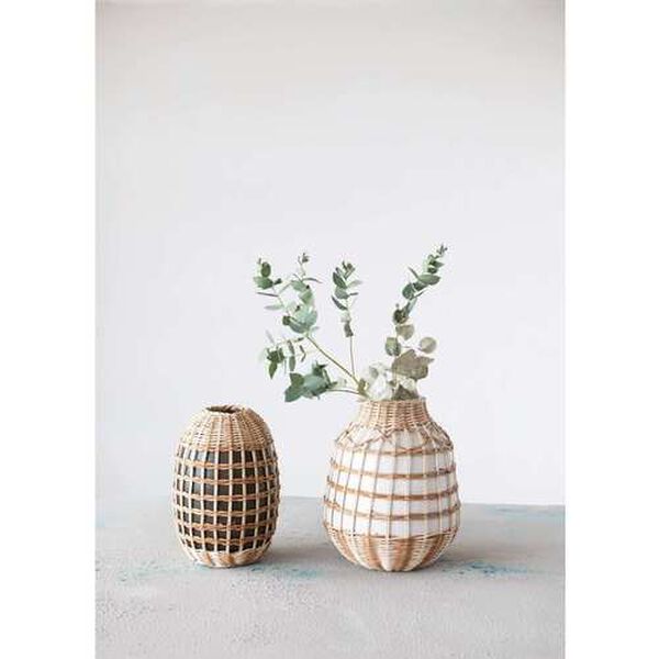 White Decorative Hand-Woven Seagrass and Bamboo Wrapped Vase, image 5