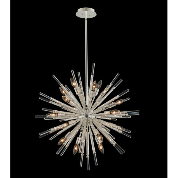 Sprazzo Polished Silver 19-Light Pendant with Firenze Crystal, image 2
