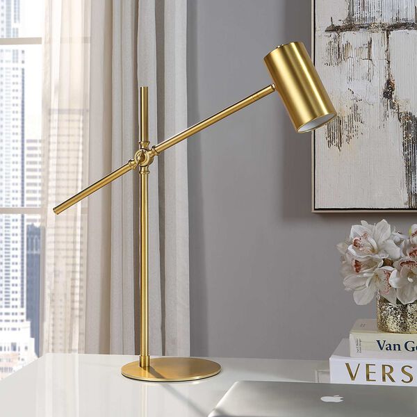 Uptown Brushed Gold One-Light Adjustable Arm Desk Lamp, image 4