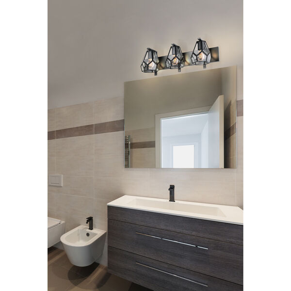 Mardyke Matte Black Three-Light Bath Vanity with Clear Glass Shade, image 3