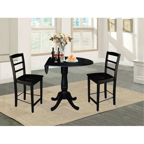 Black Round Pedestal Counter Height Table with Stools, 3-Piece, image 2