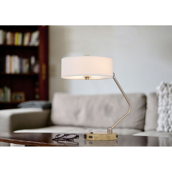 Marcos Brushed Steel and Natural Two-Light Desk Lamp, image 2