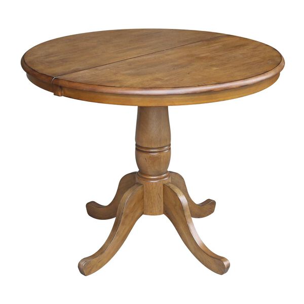 Pecan Round Dining Table with 12-Inch Leaf and Chairs, 3-Piece, image 3