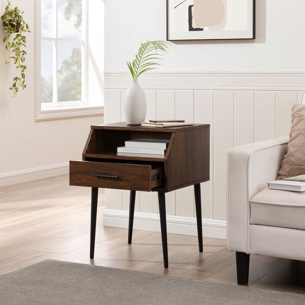 Nora Dark Walnut One-Drawer Side Table with Open Storage, image 3