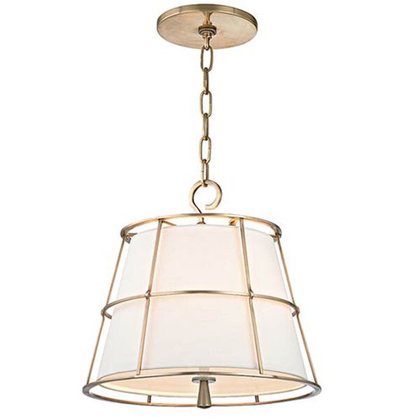 Savona Aged Brass Two-Light Pendant with Linen Shade, image 1