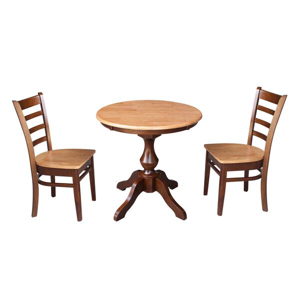 Cinnamon and Espresso Round Pedestal Dining Table with Emily Chairs, 3-Piece, image 1