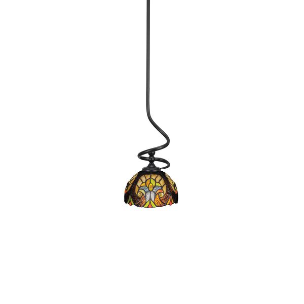 Capri Matte Black One-Light Mini Pendant with Ivory Cypress Art Glass, image 1