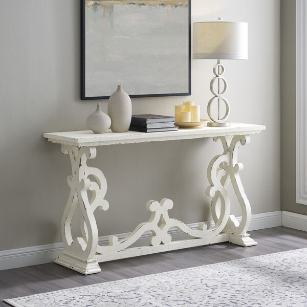 Everly Distressed White Console, image 1