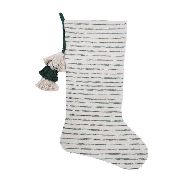 White and Green 20 x 8 Inches Striped Cotton Stocking, image 1