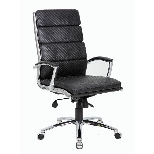Chrome Black Vinyl Executive Chair, image 1