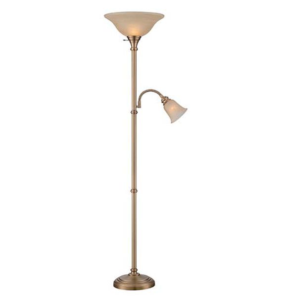Henley Antique Brass Fluorescent Two-Light Floor Lamp, image 1
