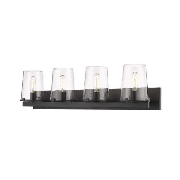 Callista Matte Black Four-Light Bath Vanity with Clear Glass Shade, image 1