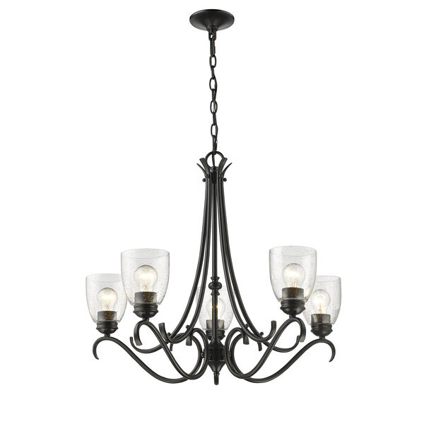 Parrish Black Five-Light Chandelier with Seeded Glass, image 3