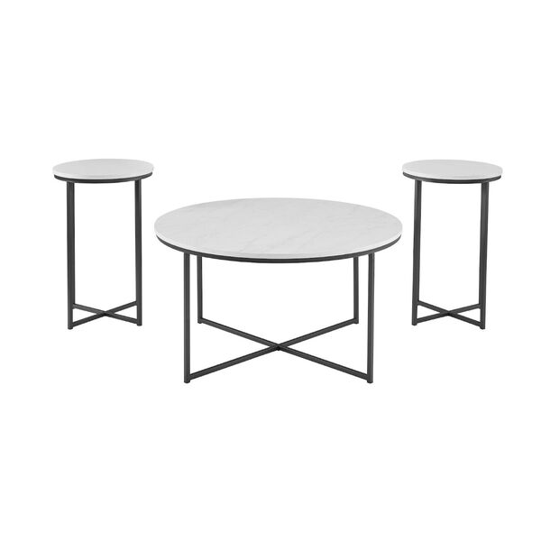 Alissa White Faux Marble and Black Coffee Table and Side Table Set, 3-Piece, image 2