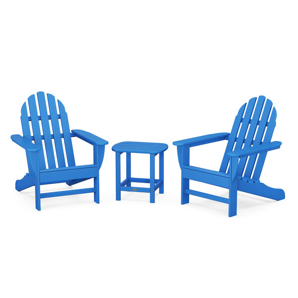 Classic Pacific Blue Adirondack Set with South Beach Side Table, 3-Piece, image 1