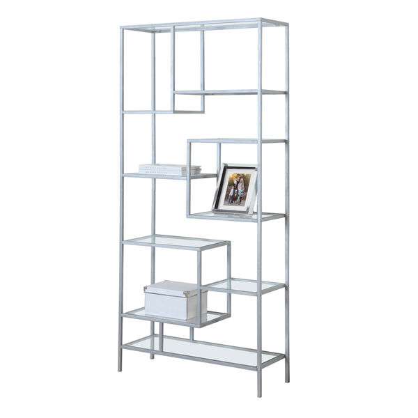 Bookcase - 72H / Silver Metal with Tempered Glass, image 2