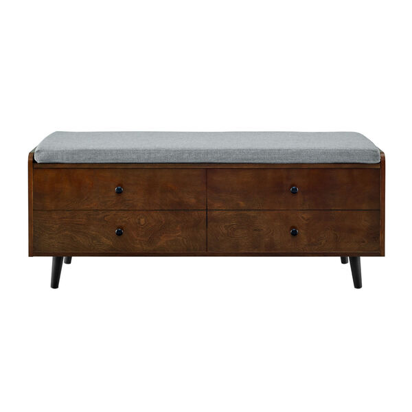 Dark Walnut and Gray Storage Bench with Cushion, image 6