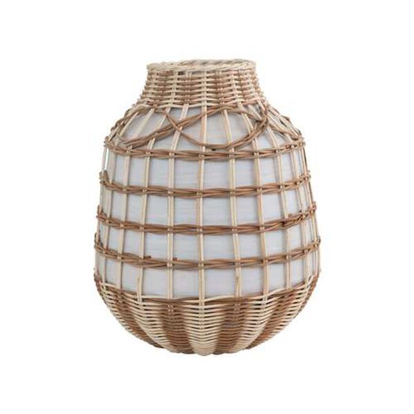 White Decorative Hand-Woven Seagrass and Bamboo Wrapped Vase, image 1