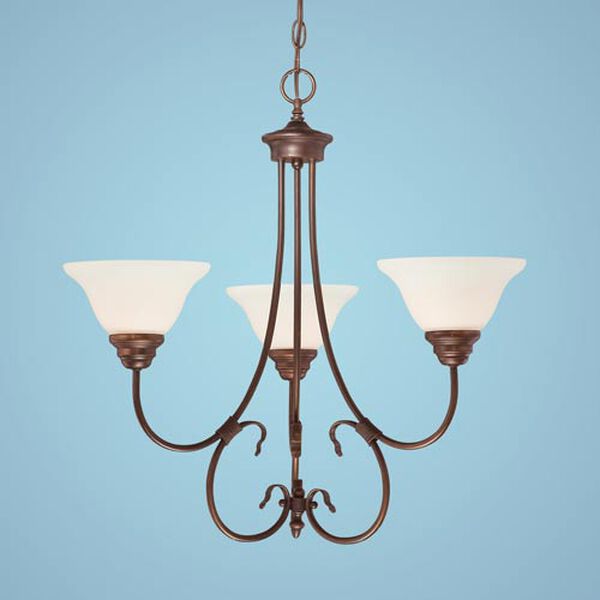 Fulton Rubbed Bronze Three-Light Chandelier with Etched White Glass, image 1