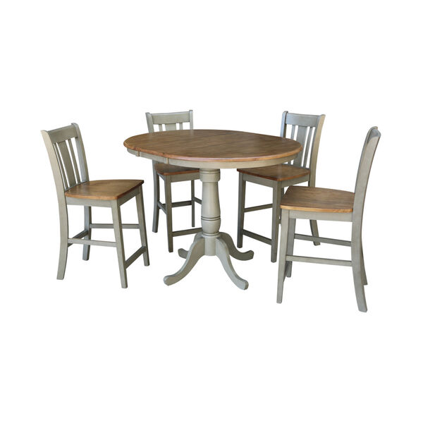 San Remo Hickory and Stone 36-Inch Round Extension Dining Table With Four Counter Height Stools, Five-Piece, image 1