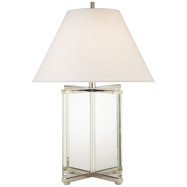 Cameron Table Lamp in Crystal and Polished Nickel with Linen Shade by J. Randall Powers, image 1