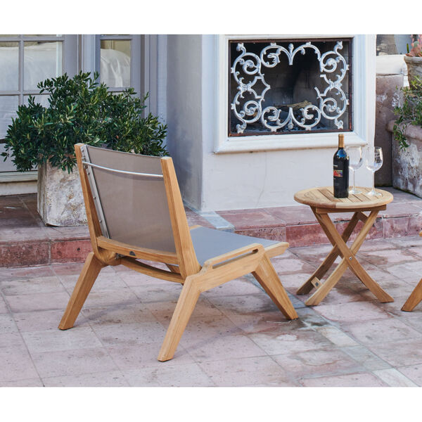 Draper Grey Mesh Fabric Teak Outdoor Sling Chat Chair, image 3