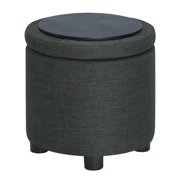 Gray Round Accent Storage Ottoman with Reversible Tray Lid, image 5