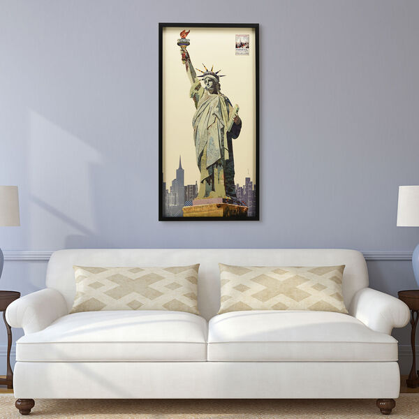 Black Framed Lady Liberty Dimensional Collage Graphic Glass Wall Art, image 1