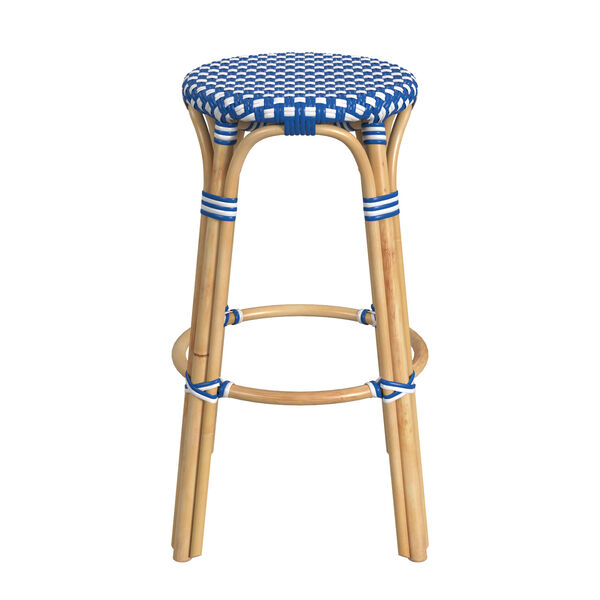 Tobias Bright Sky Blue and White Dot on Natural Rattan Bar Stool, image 3