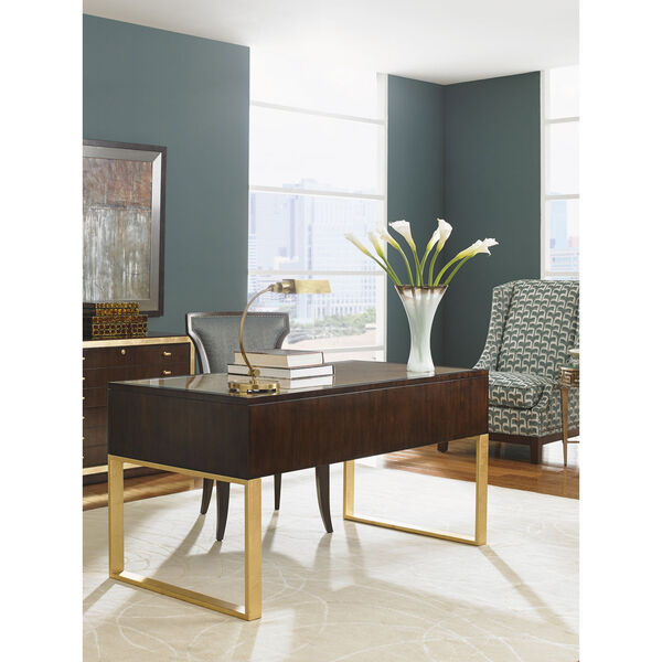 Bel Aire Walnut and Gold Melrose Writing Desk, image 3