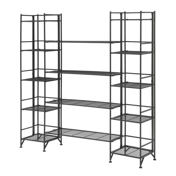 Xtra Storage Black Five-Tier Folding Metal Shelves with Set of Four Deluxe Extension Shelves, image 1