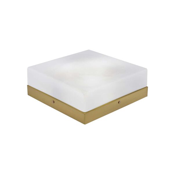 New Age Brass Three-Light Flush Mount with White Marble Glass, image 1