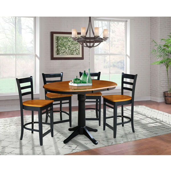 Black and Cherry 36-Inch Round Counter Height Extension Dining Table with Four Counter Stool, Five Piece, image 1