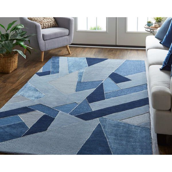 Nash Farmhouse Geometric Blue Silver Rectangular 3 Ft. 6 In. x 5 Ft. 6 In. Area Rug, image 3