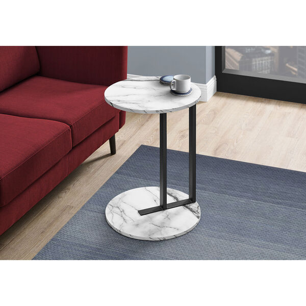 White and Black End Table with Marble Top, image 2
