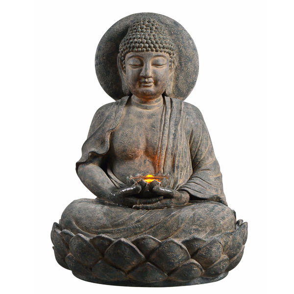 Stone Grey Outdoor Buddha Zen Fountain with LED Light, image 6
