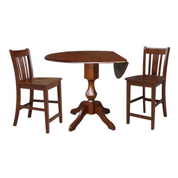Espresso Round Pedestal Counter Height Table with Stools, 3-Piece, image 1