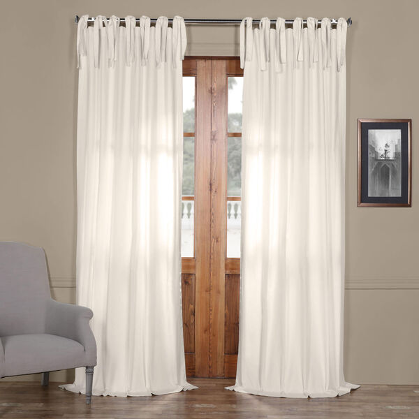 Bright White Solid Cotton 108 x 50 In. Tie-Top Single Panel Curtain, image 1
