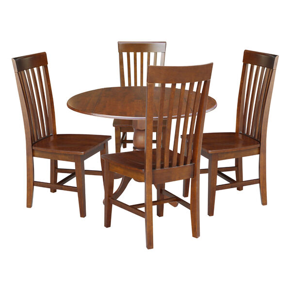 Espresso 42-Inch Dual Drop Leaf Table with Four Slat Back Dining Chair, Five-Piece, image 1
