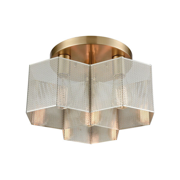 Compartir Polished Nickel and Satin Brass Three-Light Semi-Flush Mount, image 1