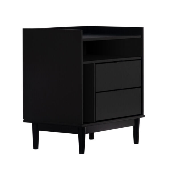 Black Solid Wood Two-Drawer Nightstand, image 3