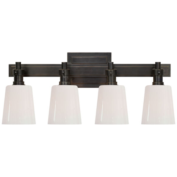 Bryant Four-Light Bath Sconce in Bronze with White Glass by Thomas O'Brien, image 1
