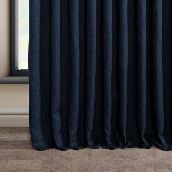 Nightfall Blue Faux Linen Extra Wide Room Darkening Single Panel Curtain, image 6